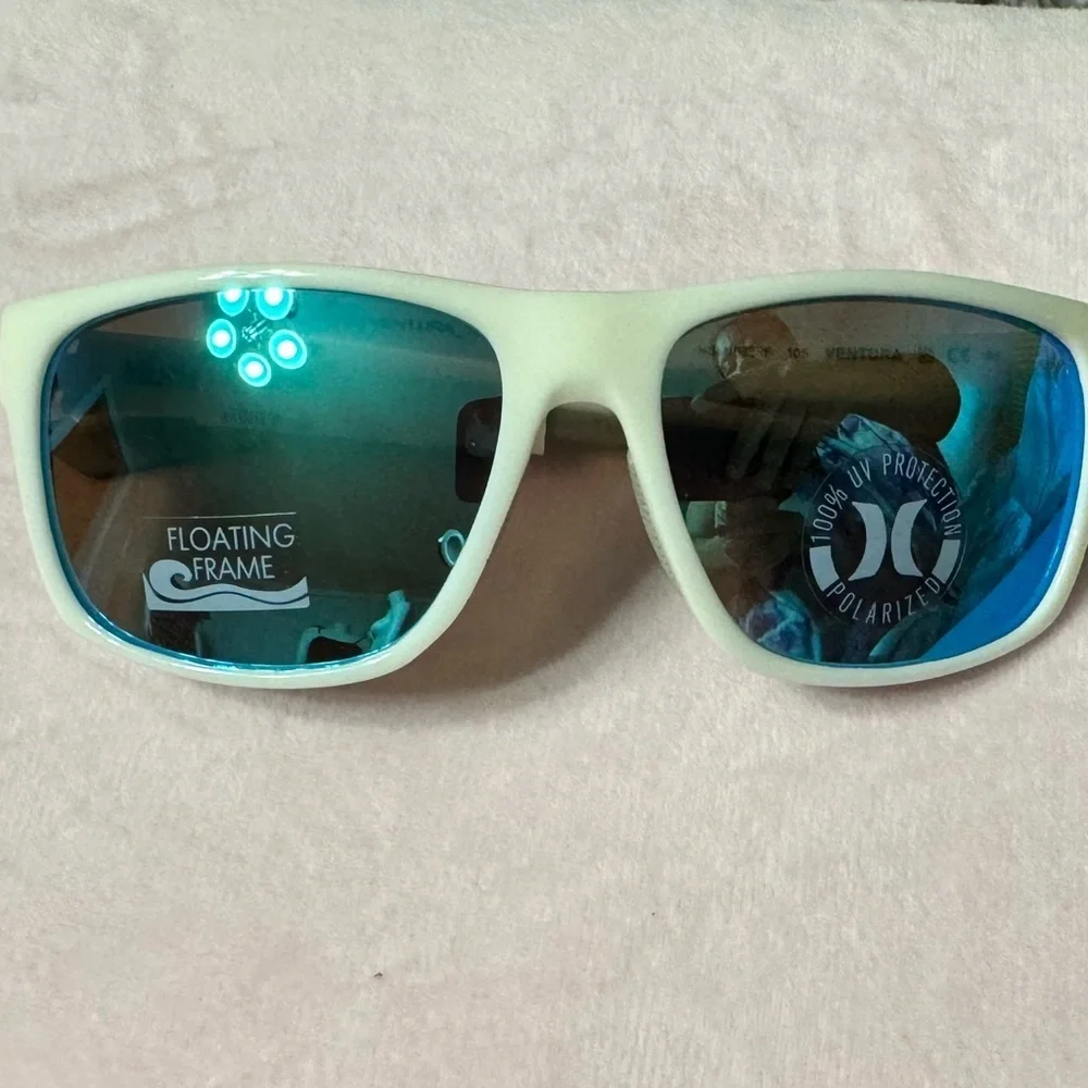 Hurley Ventura Floating Wrap Sunglasses White Frame & Blue Mirror Polarized Lens